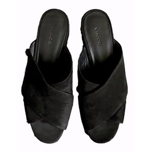VINCE BLACK SUEDE CRISS CROSS SLIDE SANDAL HEEL SHOE SIZE 9.5